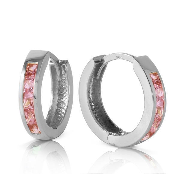 SOLID GOLD H00P HUGGIE EARRING WITH PINK SAPPHIRE